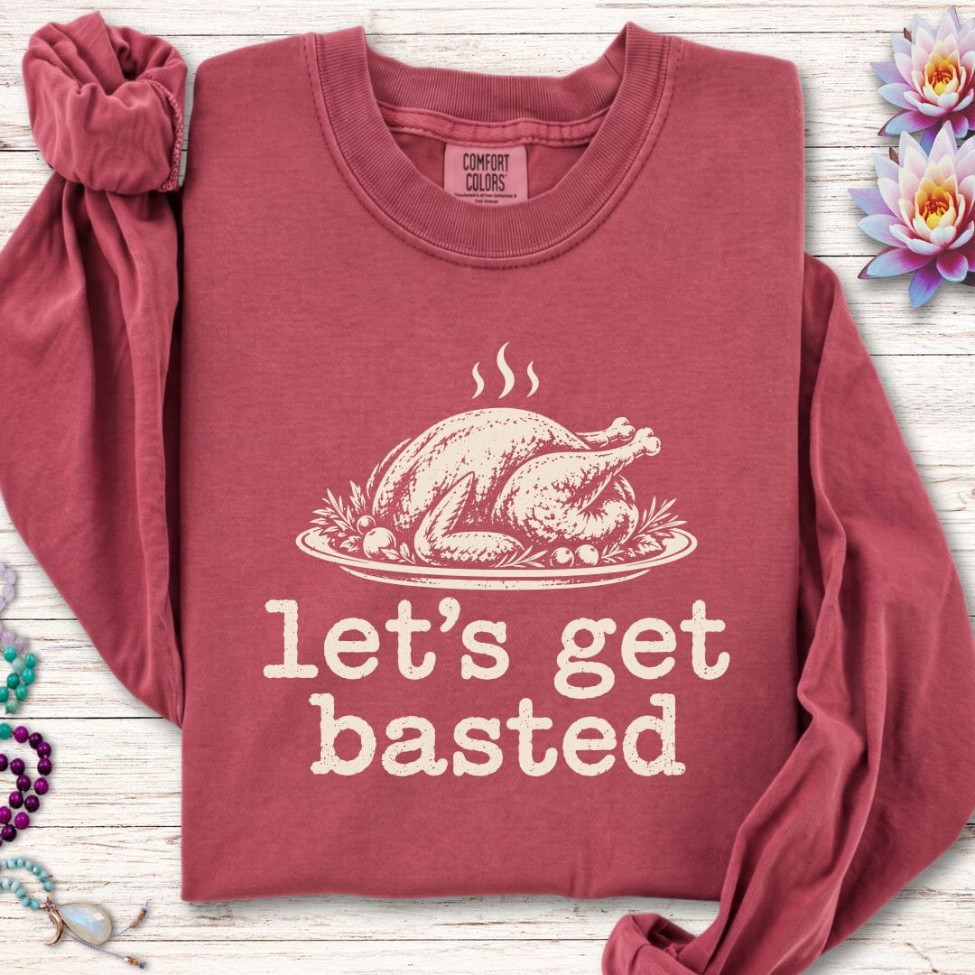Printify Long-sleeve Let's Get Basted Long Sleeve Tee Crimson / S