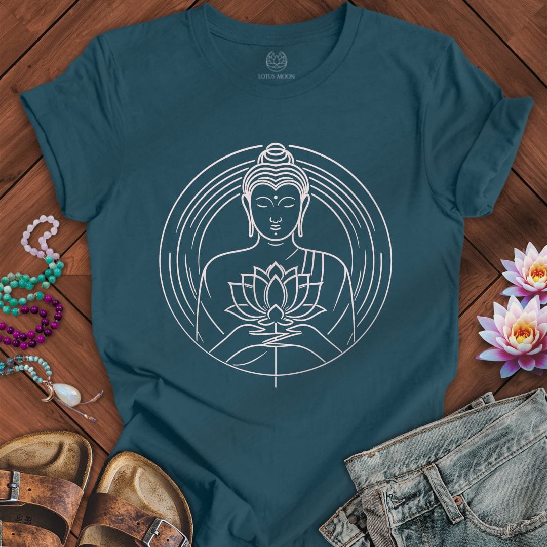 Line Art Buddha Tee Deep Teal