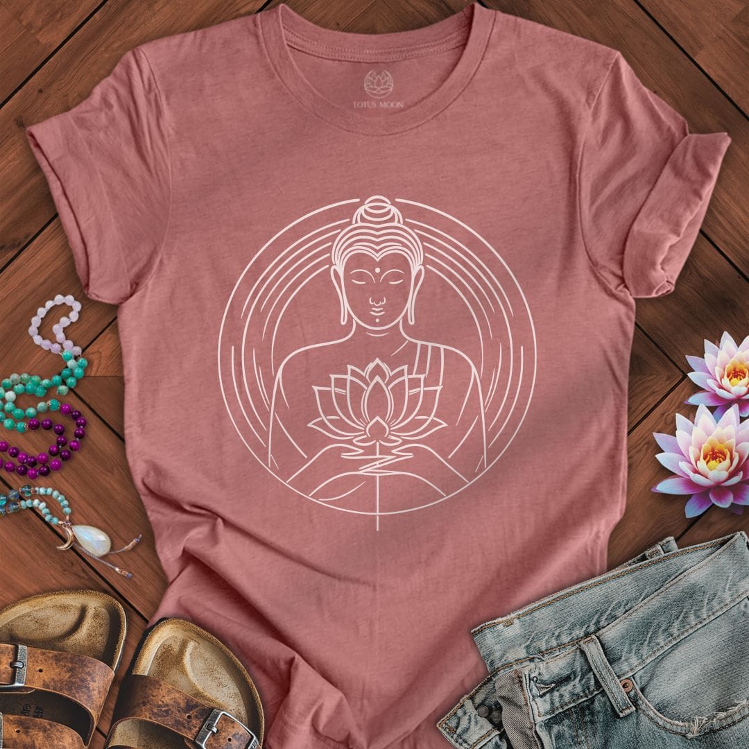 Line Art Buddha Tee Heather Mauve