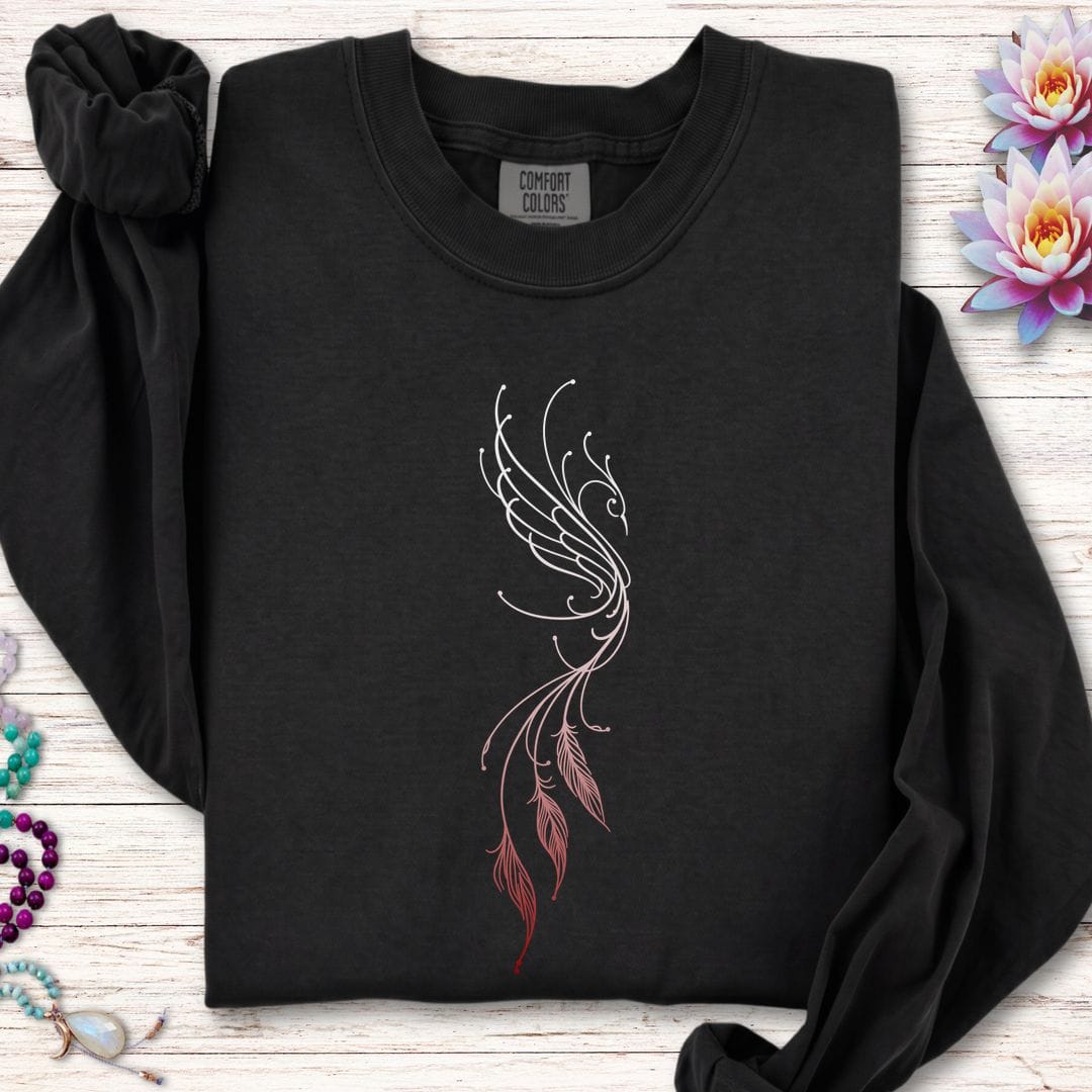 Printify Long-sleeve Line Art Phoenix Long Sleeve Tee Black / S