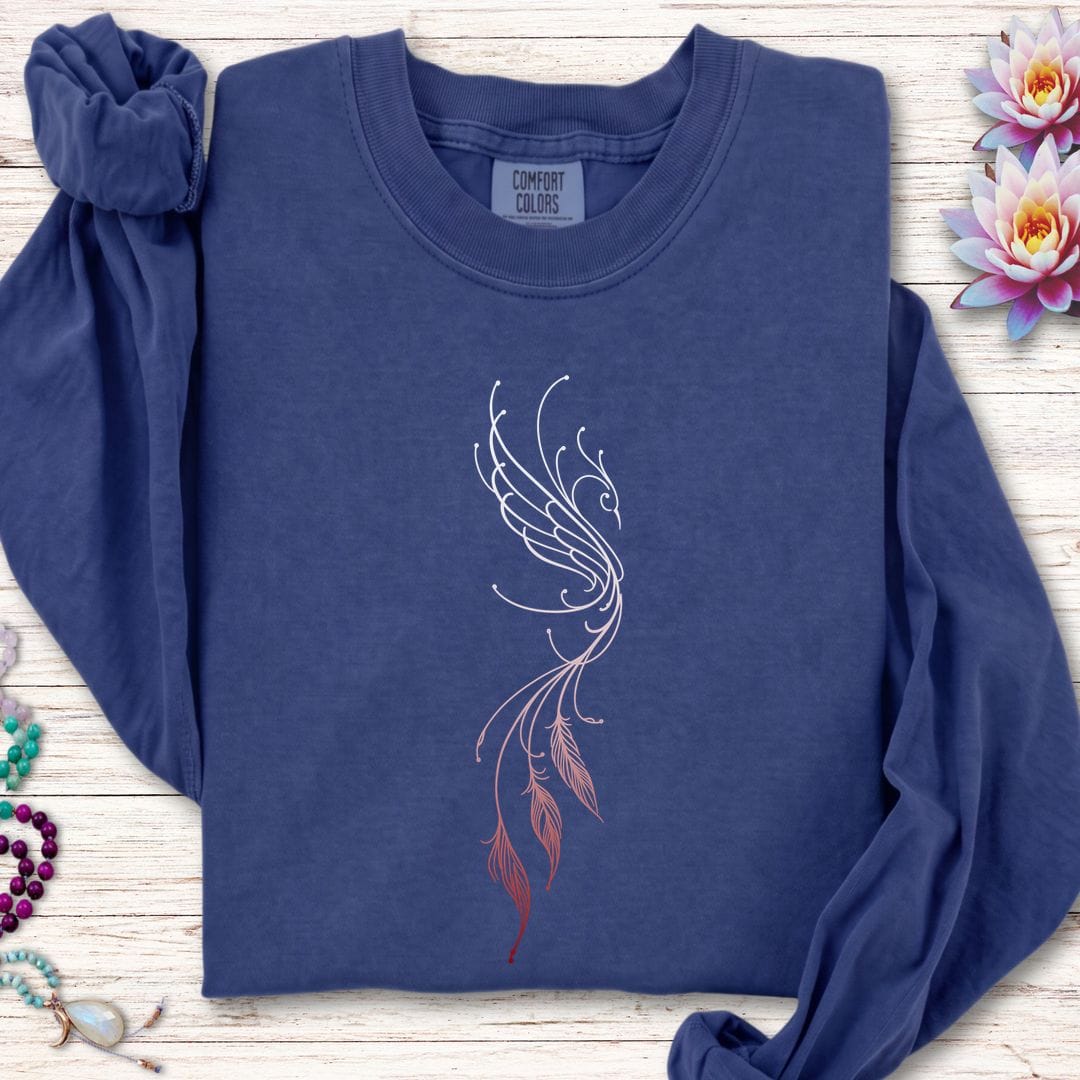 Printify Long-sleeve Line Art Phoenix Long Sleeve Tee True Navy / S
