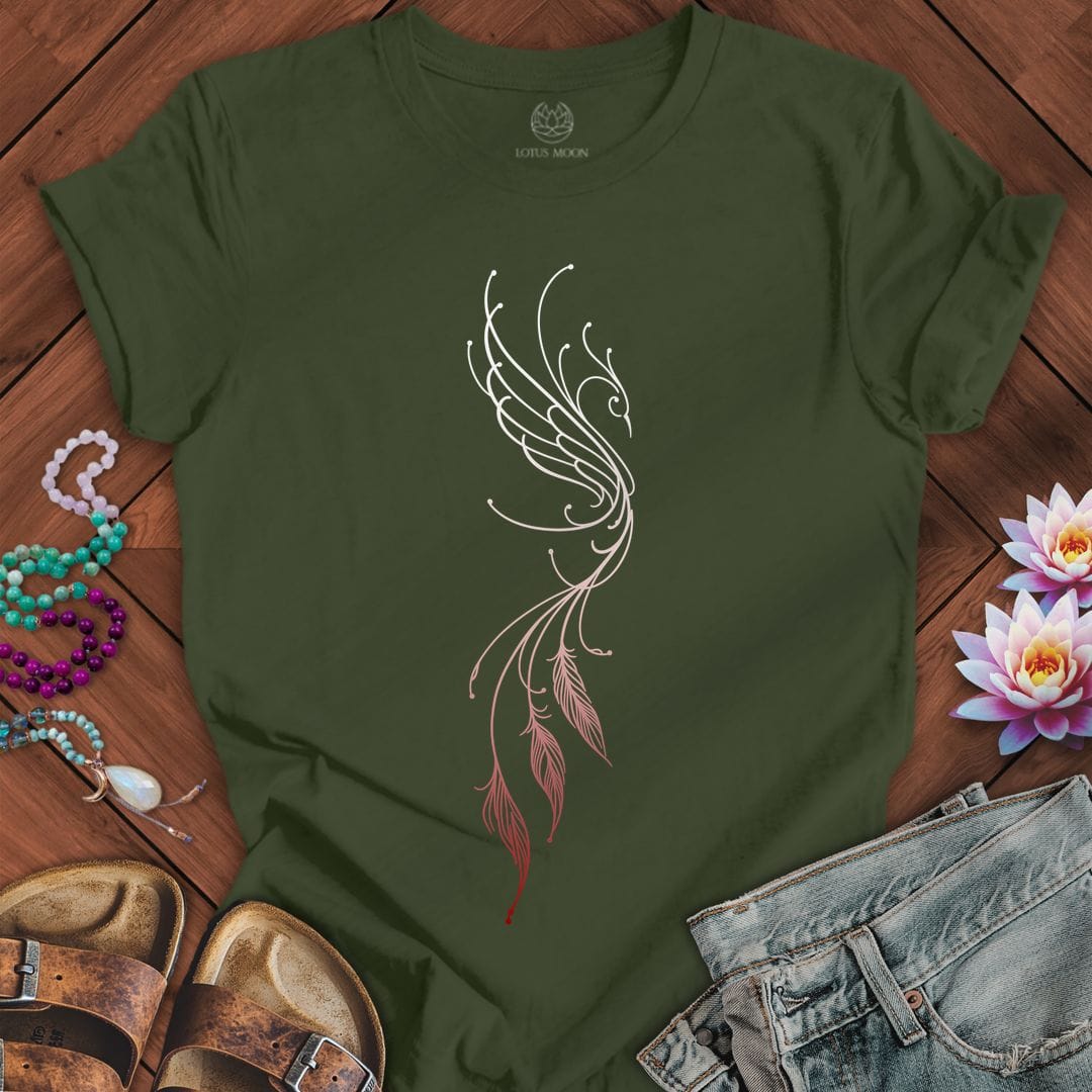 Printify T-Shirt Line Art Phoenix Tee Military Green / S