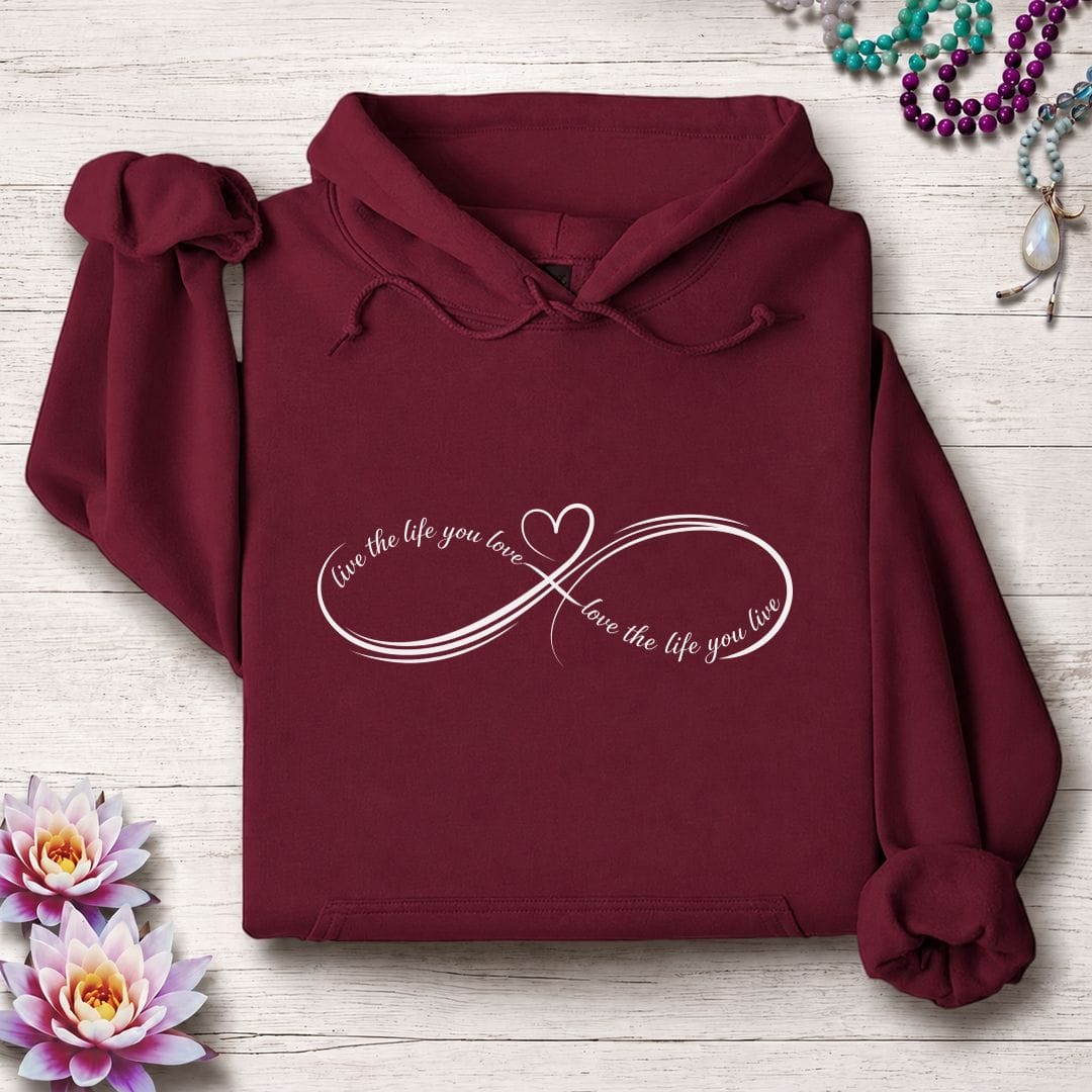 Printify Hoodie Live Love Infinity Hoodie Maroon / S