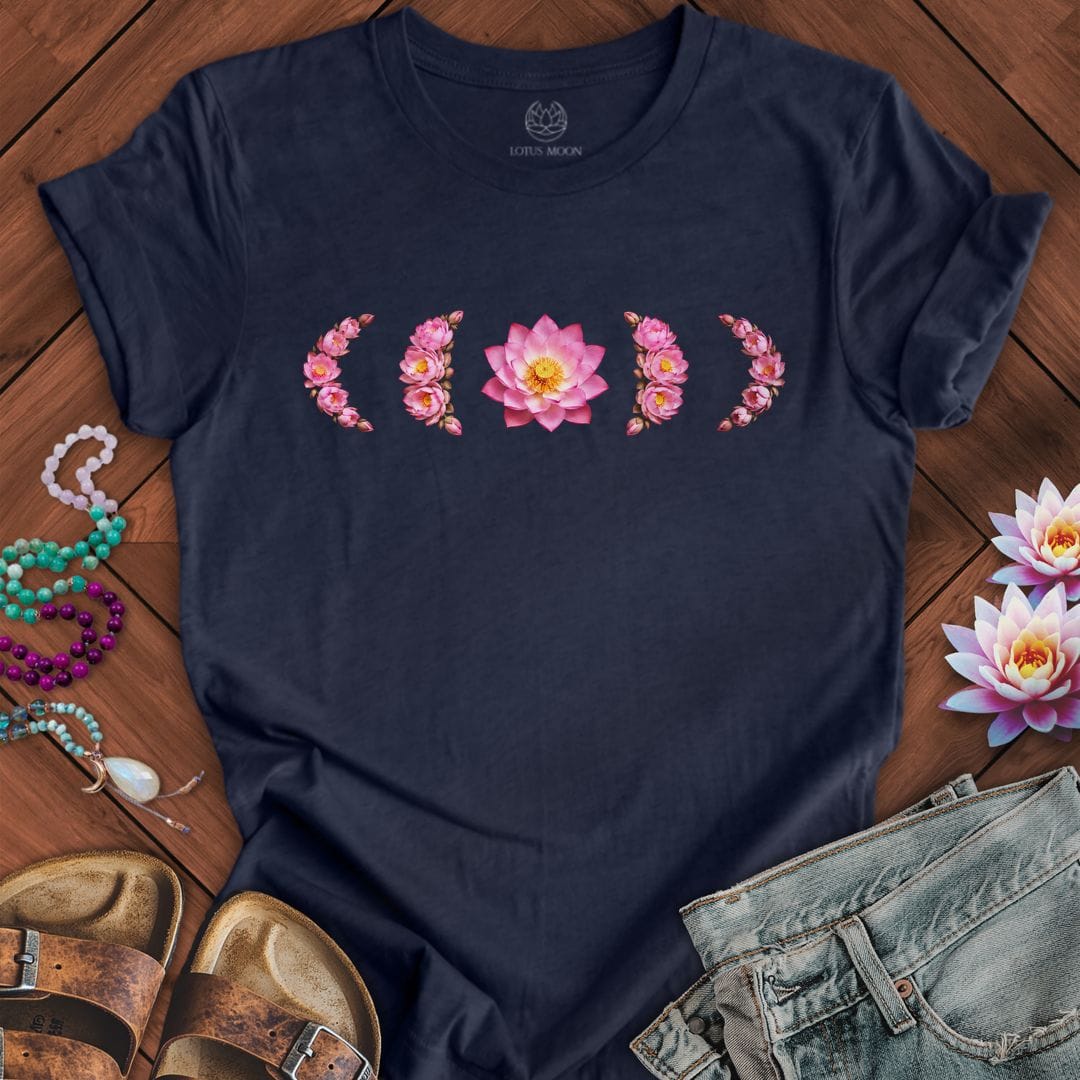 Lotus Moon Phases Tee Heather Midnight Navy