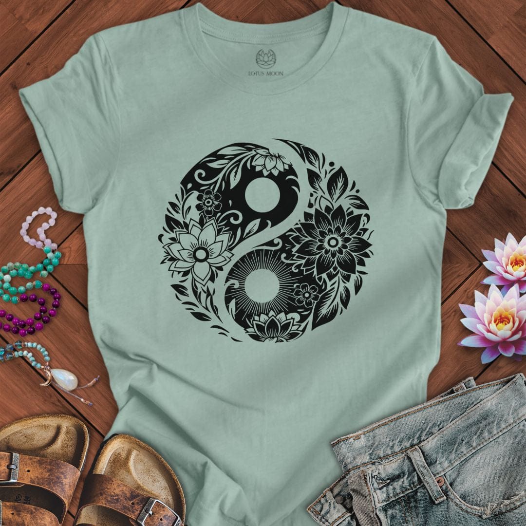 Lotus Yin Yang Tee Dusty Blue