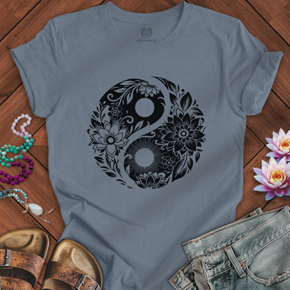Lotus Yin Yang Tee Steel Blue