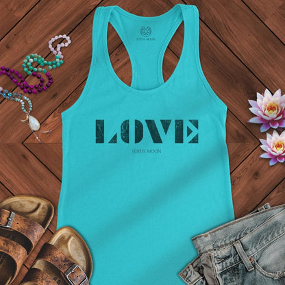 Love Stencil Tank Solid Tahiti Blue