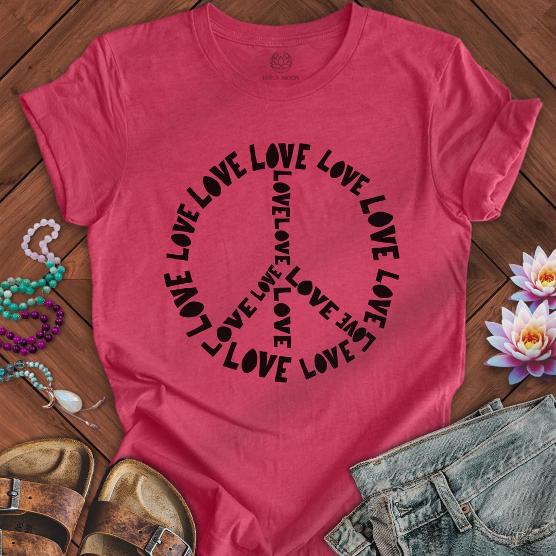 Love Text Peace Tee Heather Raspberry