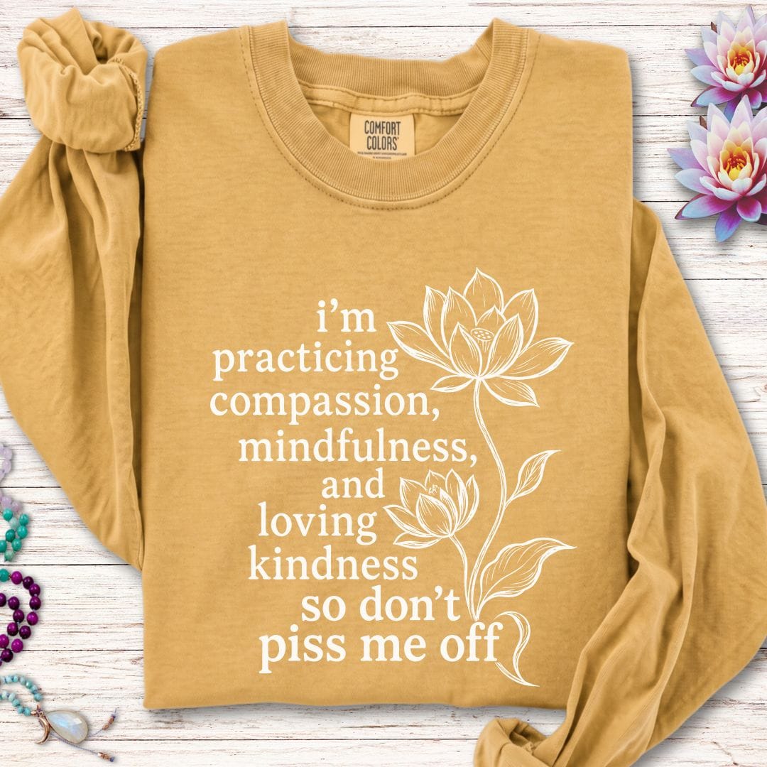 Printify Long-sleeve Loving Kindness Lotus Long Sleeve Tee Mustard / S