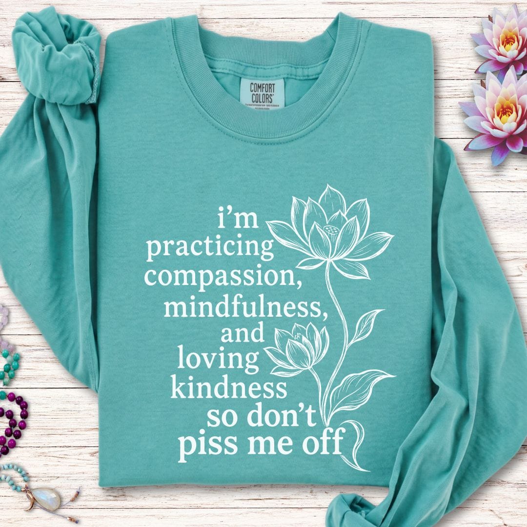 Printify Long-sleeve Loving Kindness Lotus Long Sleeve Tee Seafoam / S