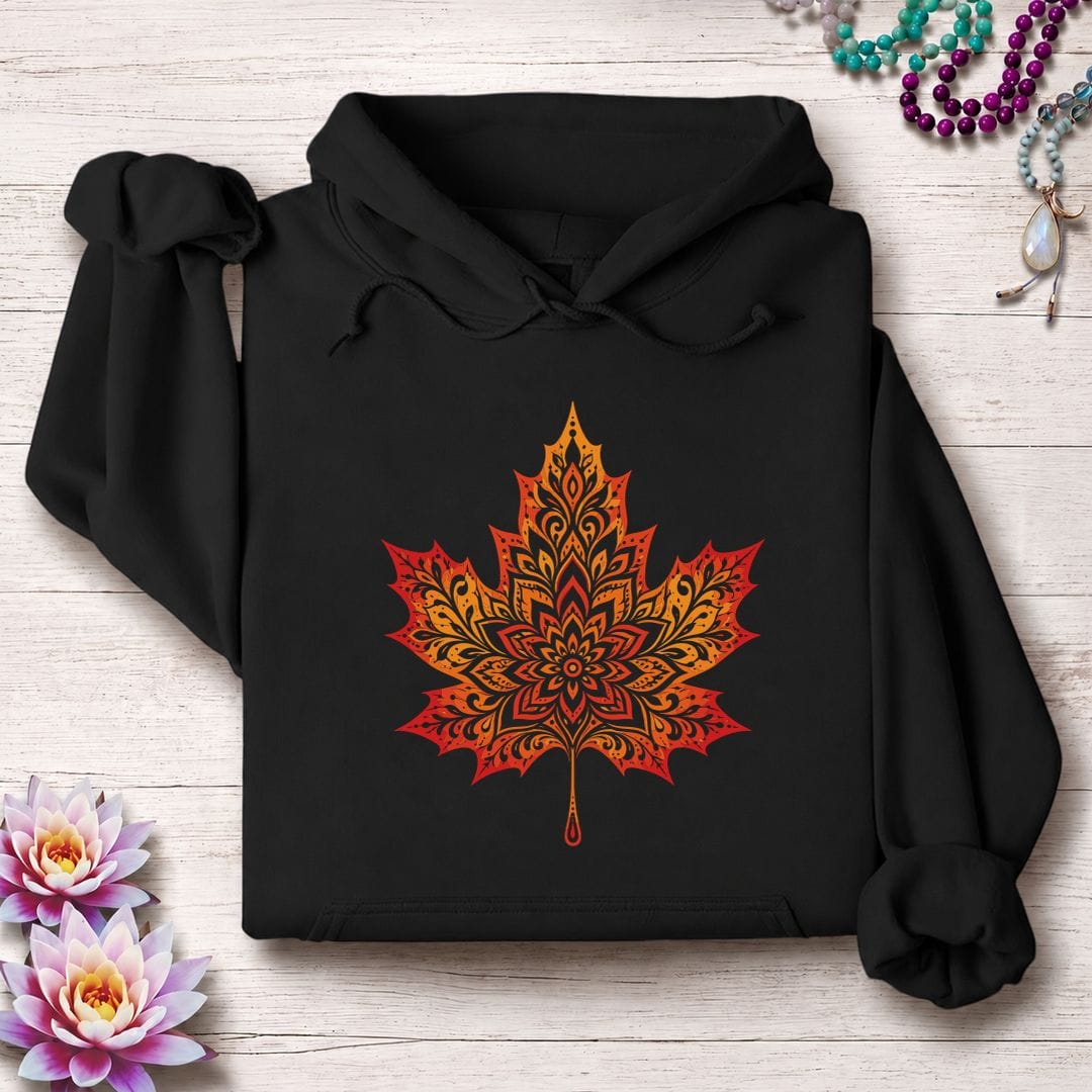 Printify Hoodie Mandala Autumn Leaf Hoodie Black / S