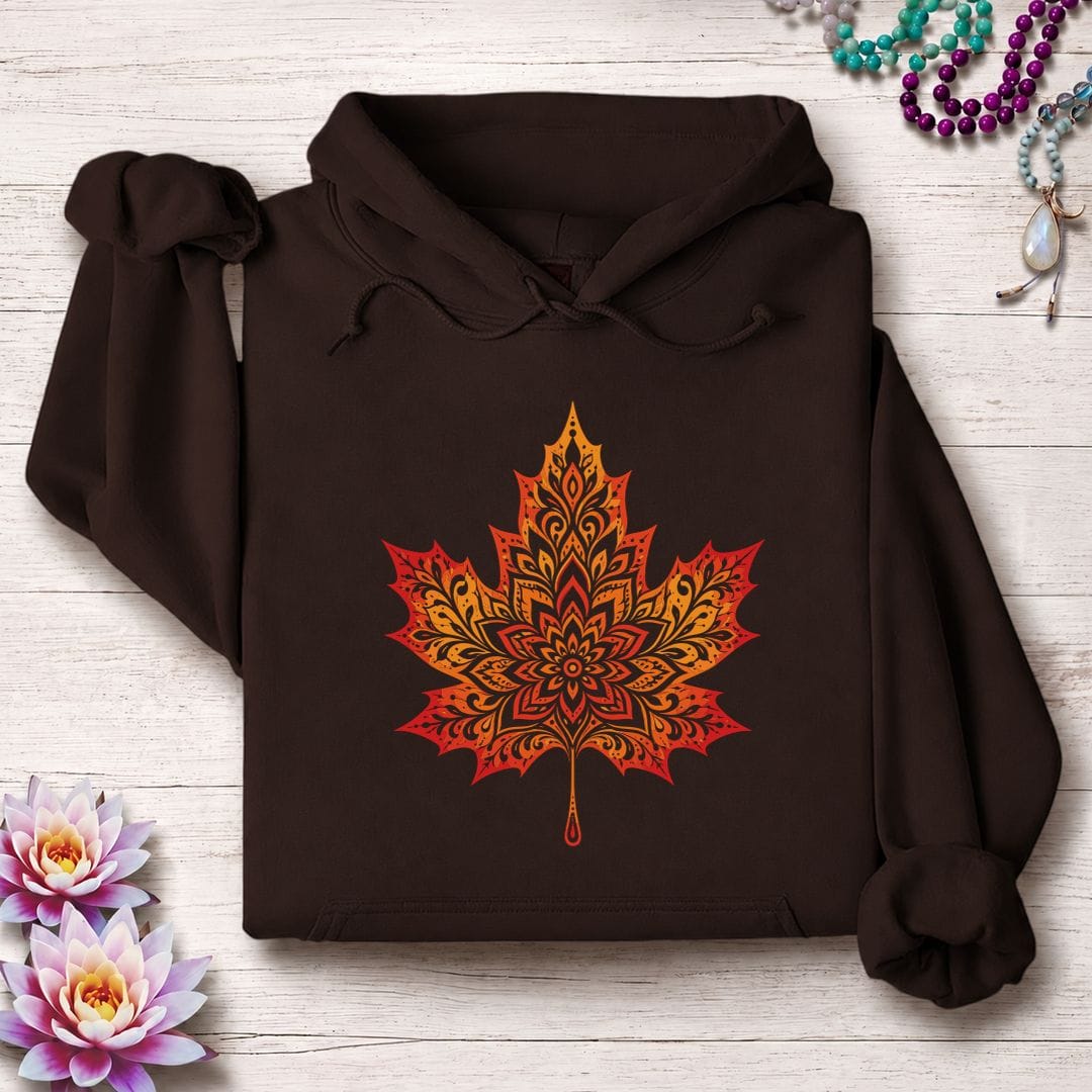 Printify Hoodie Mandala Autumn Leaf Hoodie Dark Chocolate / S