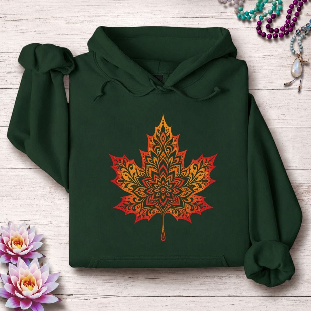 Printify Hoodie Mandala Autumn Leaf Hoodie Forest Green / S