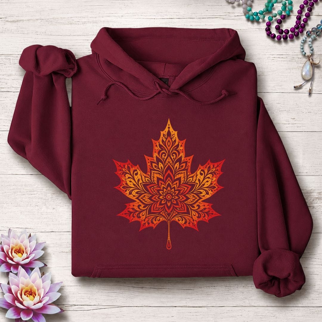 Printify Hoodie Mandala Autumn Leaf Hoodie Maroon / S