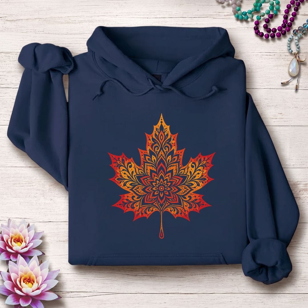 Printify Hoodie Mandala Autumn Leaf Hoodie Navy / S