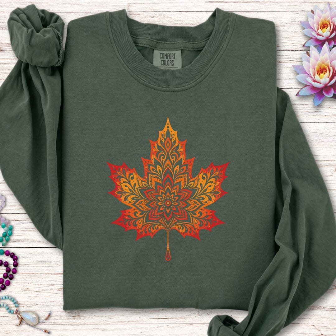 Printify Long-sleeve Mandala Autumn Leaf Long Sleeve Tee Hemp / S