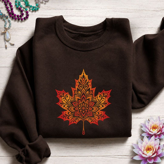 Mandala Autumn Leaf Sweatshirt Dark Chocolate
