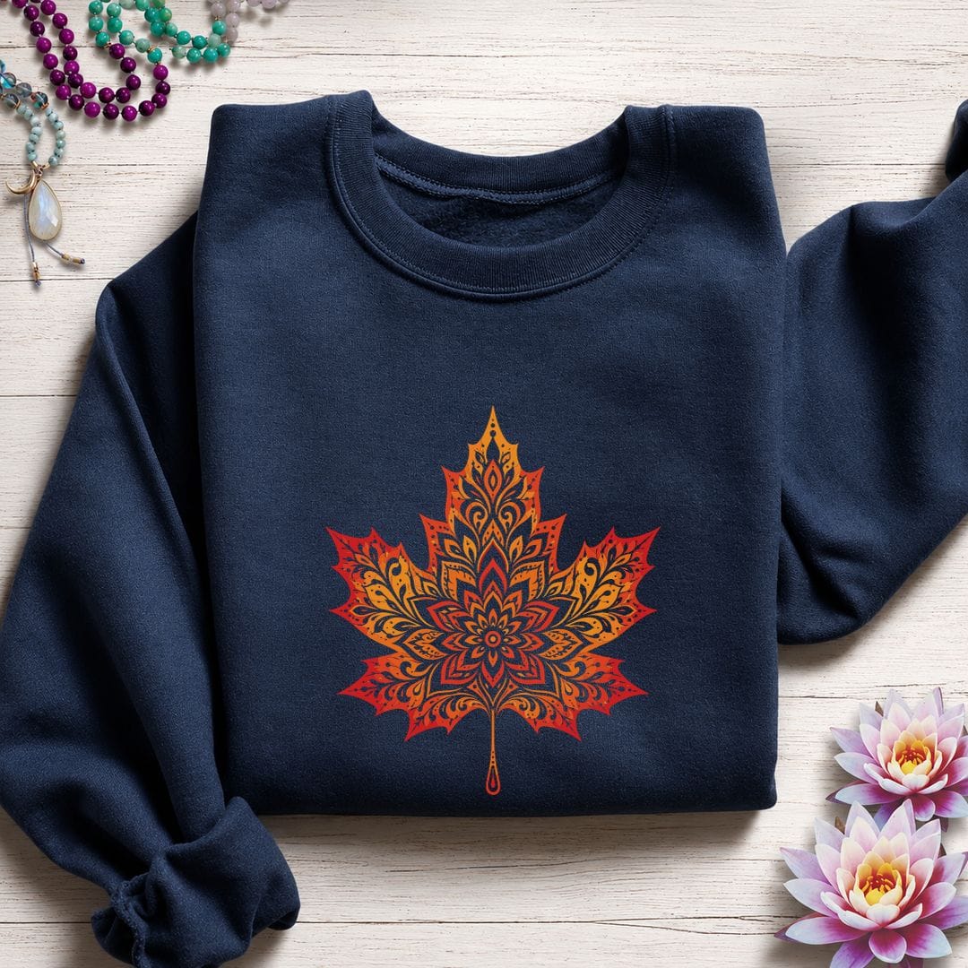 Printify Sweatshirt Mandala Autumn Leaf Sweatshirt Navy / S