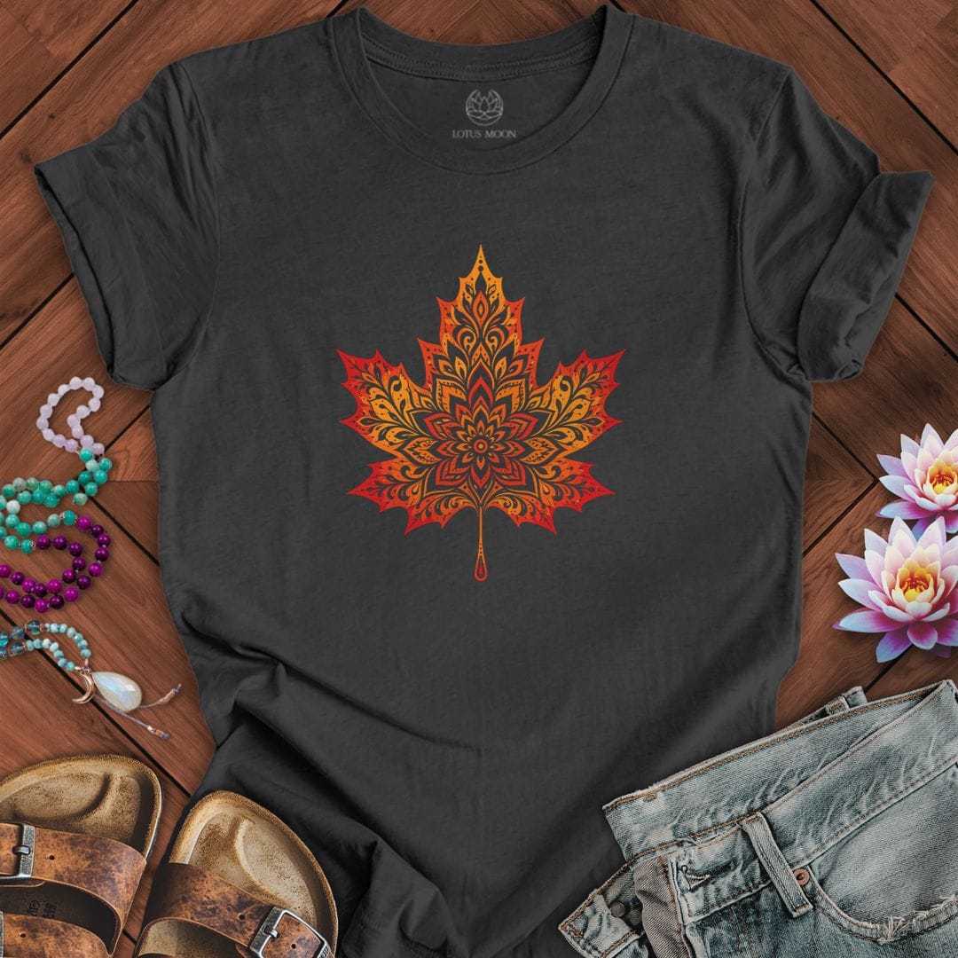 Mandala Autumn Leaf Tee Dark Grey Heather