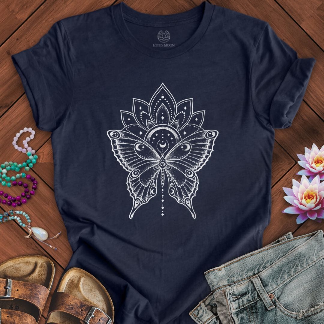 Printify T-Shirt Mandala Butterfly Tee Heather Midnight Navy / S