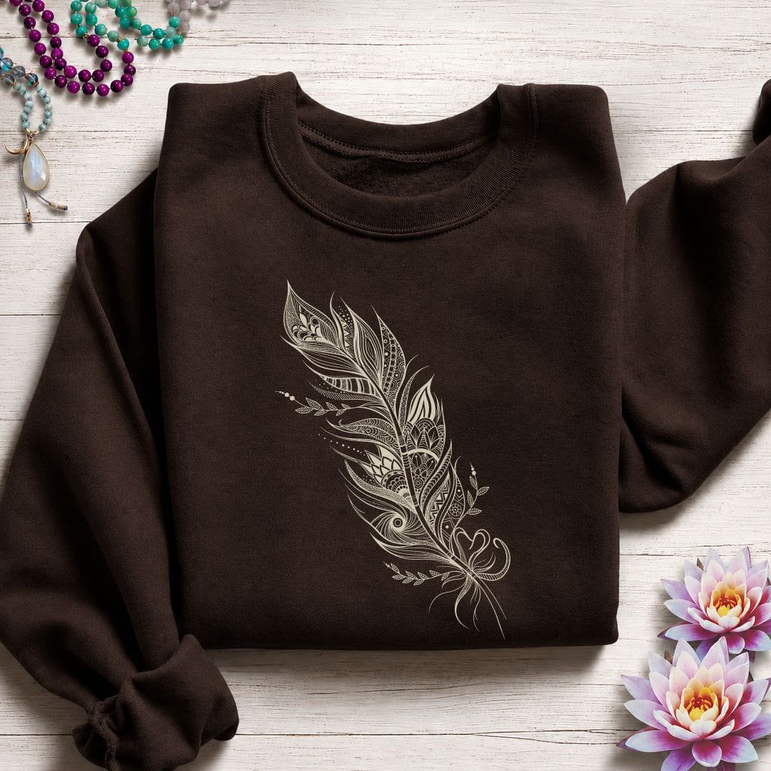 Printify Sweatshirt Mandala Feather Sweatshirt Dark Chocolate / S
