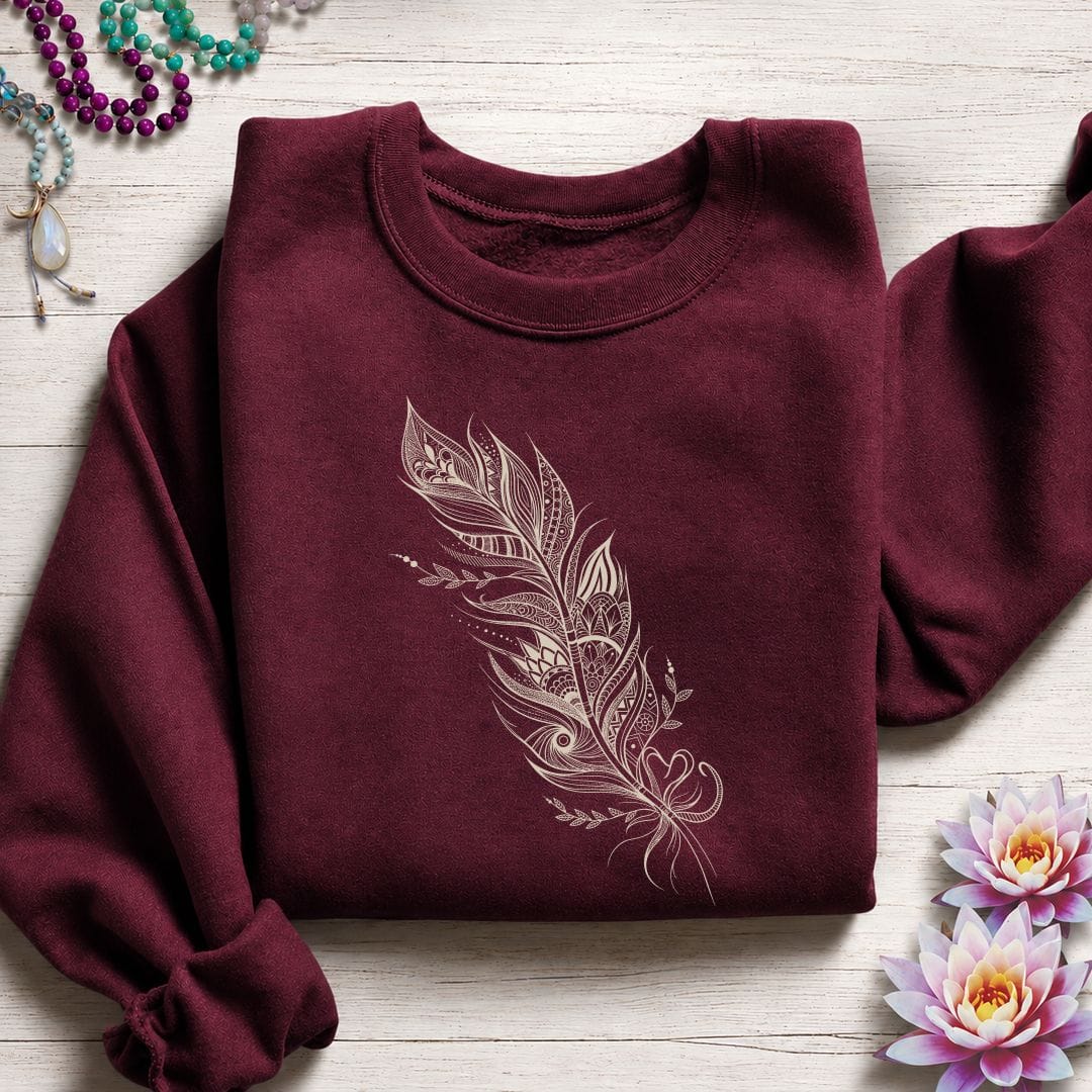 Printify Sweatshirt Mandala Feather Sweatshirt Maroon / S