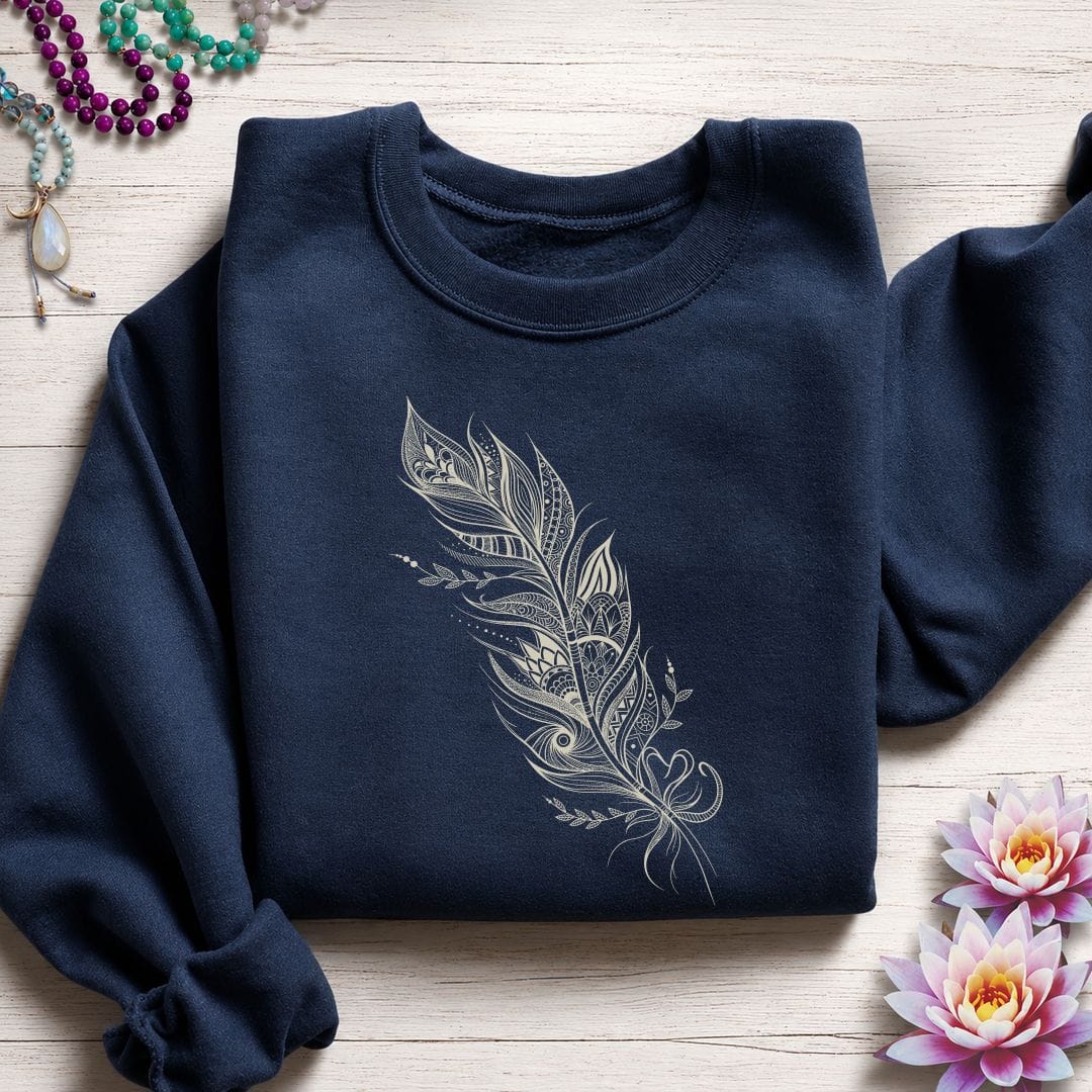 Printify Sweatshirt Mandala Feather Sweatshirt Navy / S