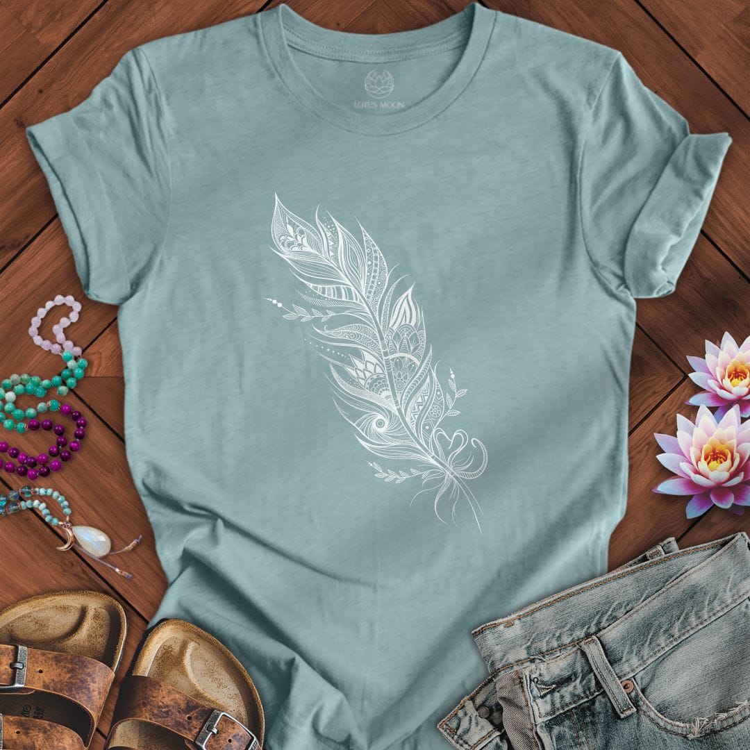Printify T-Shirt Mandala Feather Tee Heather Blue Lagoon / S