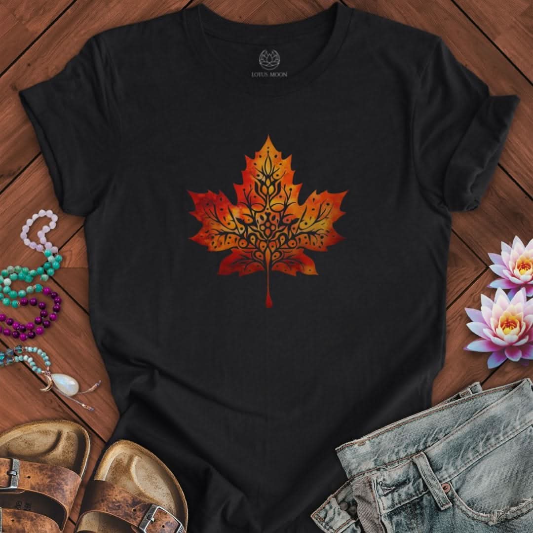 Mandala Maple Leaf Tee Solid Black Blend