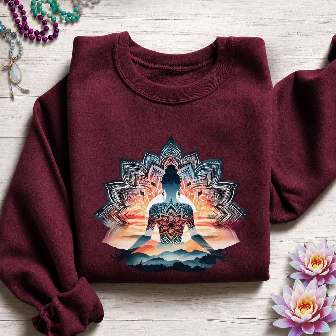 Printify Sweatshirt Mandala Meditation Sweatshirt Maroon / S