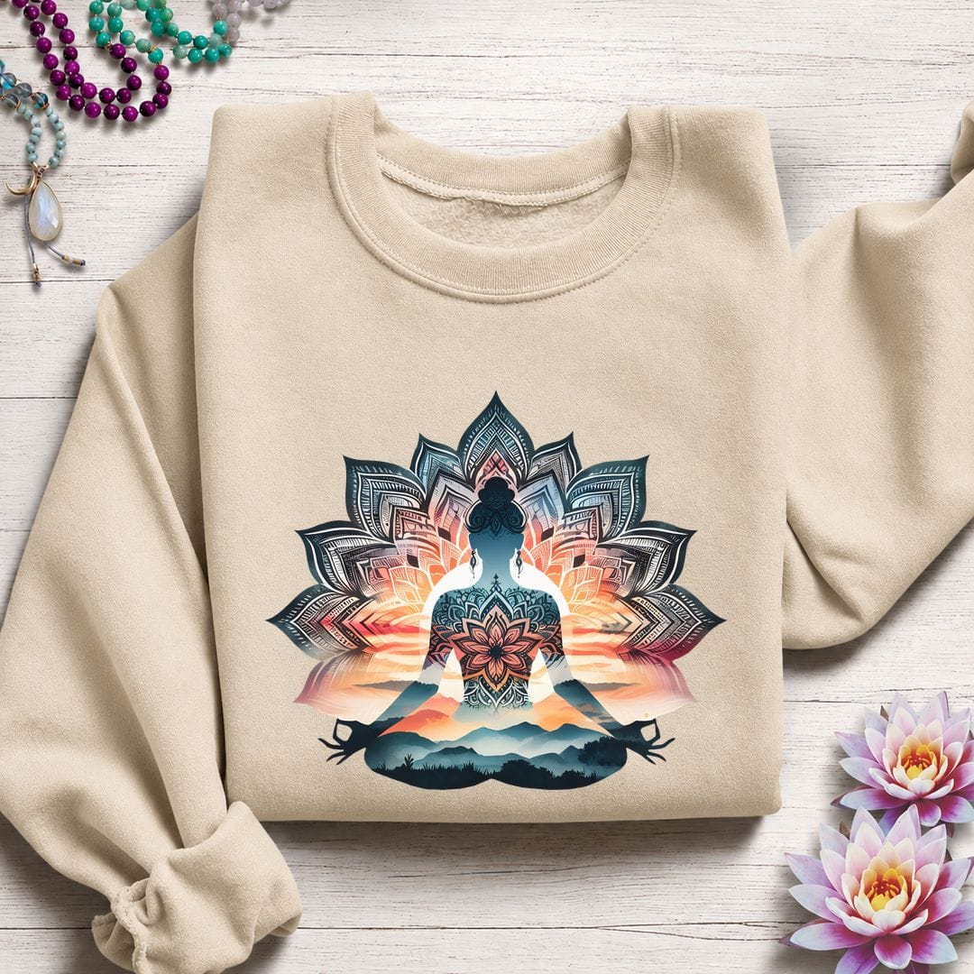 Printify Sweatshirt Mandala Meditation Sweatshirt Sand / S