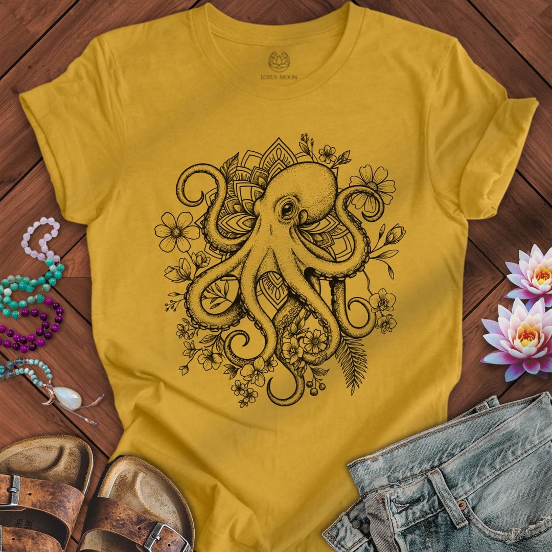 Printify T-Shirt Mandala Octopus Tee Heather Mustard / S