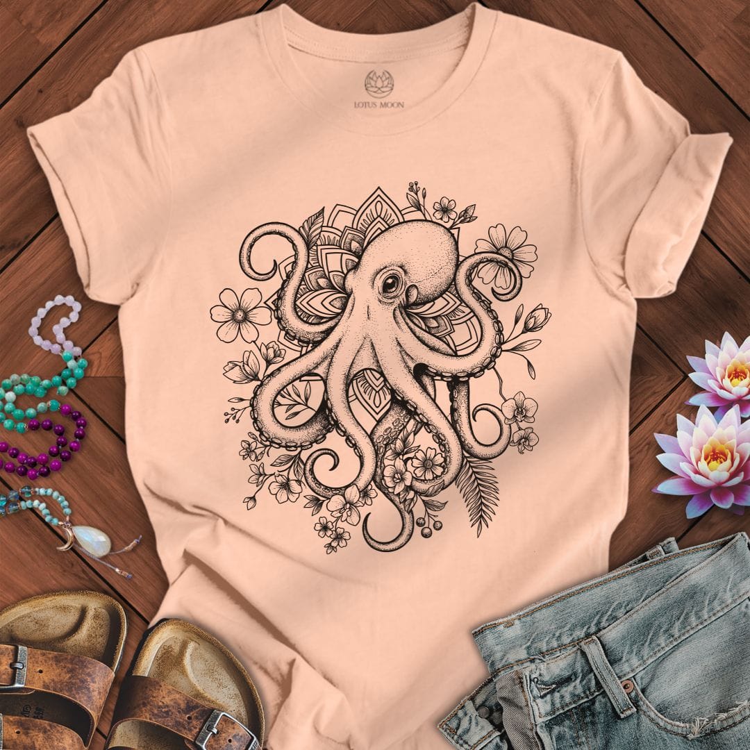 Printify T-Shirt Mandala Octopus Tee Peach / S