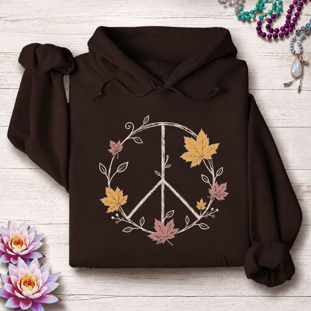Printify Hoodie Maple Peace Sign Hoodie Dark Chocolate / S