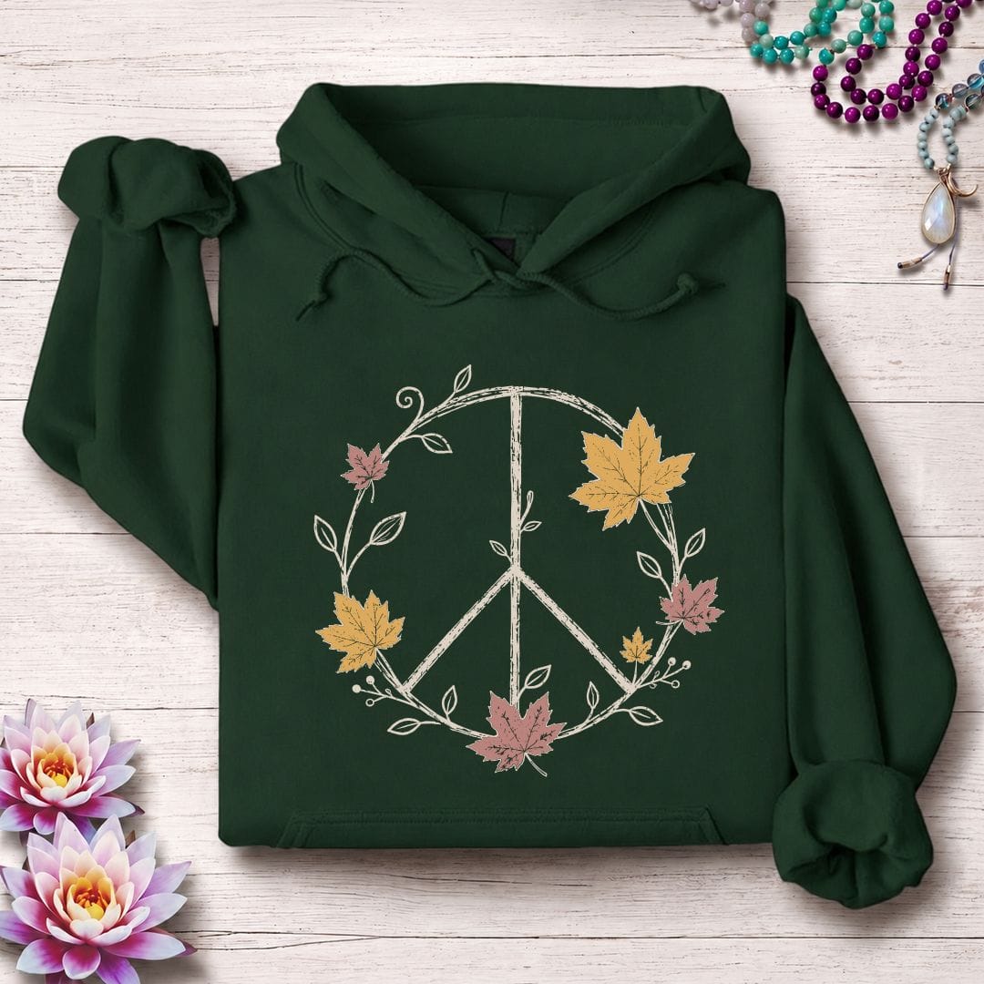 Printify Hoodie Maple Peace Sign Hoodie Forest Green / S