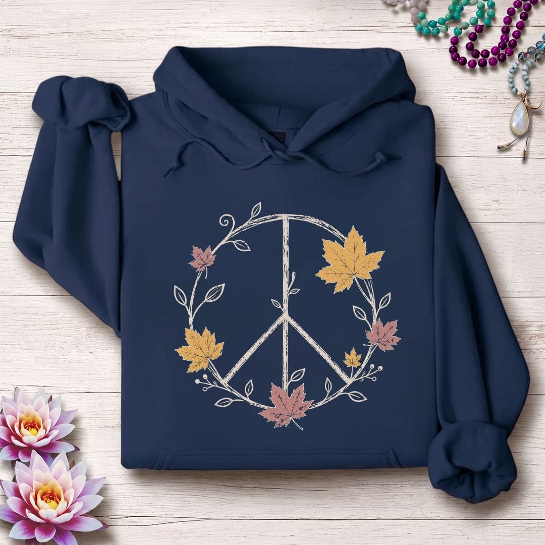 Printify Hoodie Maple Peace Sign Hoodie Navy / S