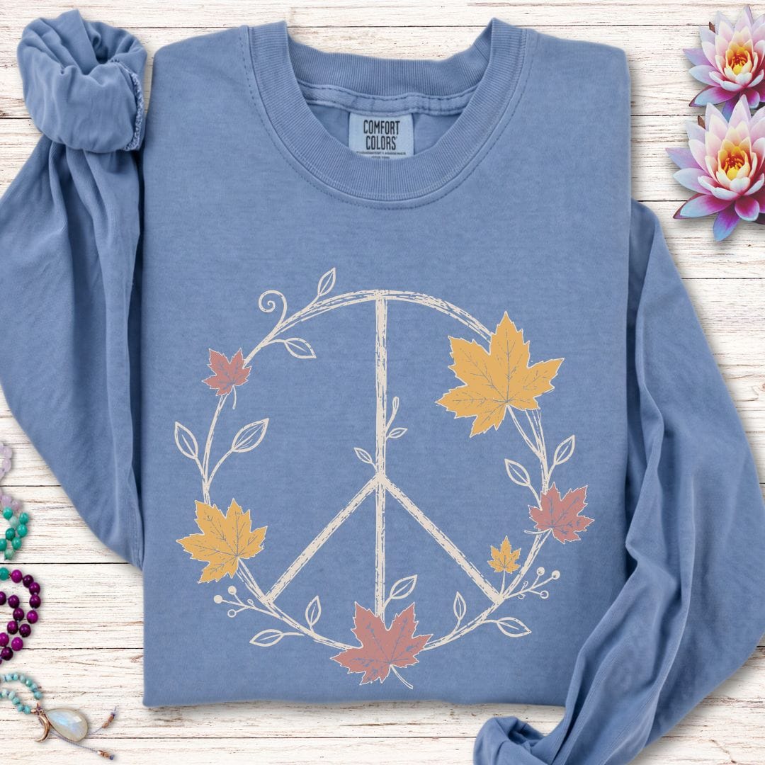 Maple Peace Sign Long Sleeve Tee Blue Jean