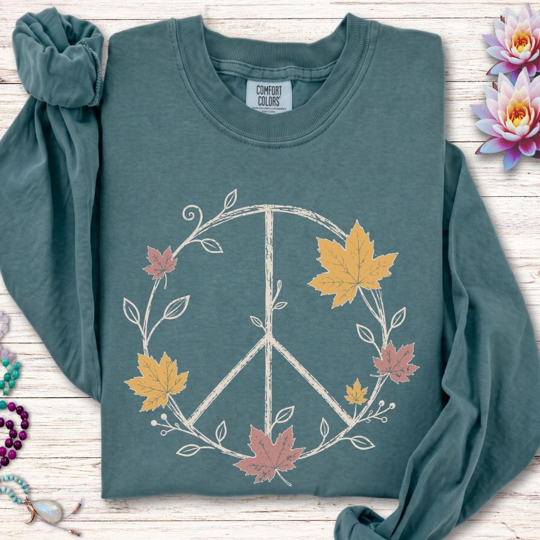 Maple Peace Sign Long Sleeve Tee Blue Spruce