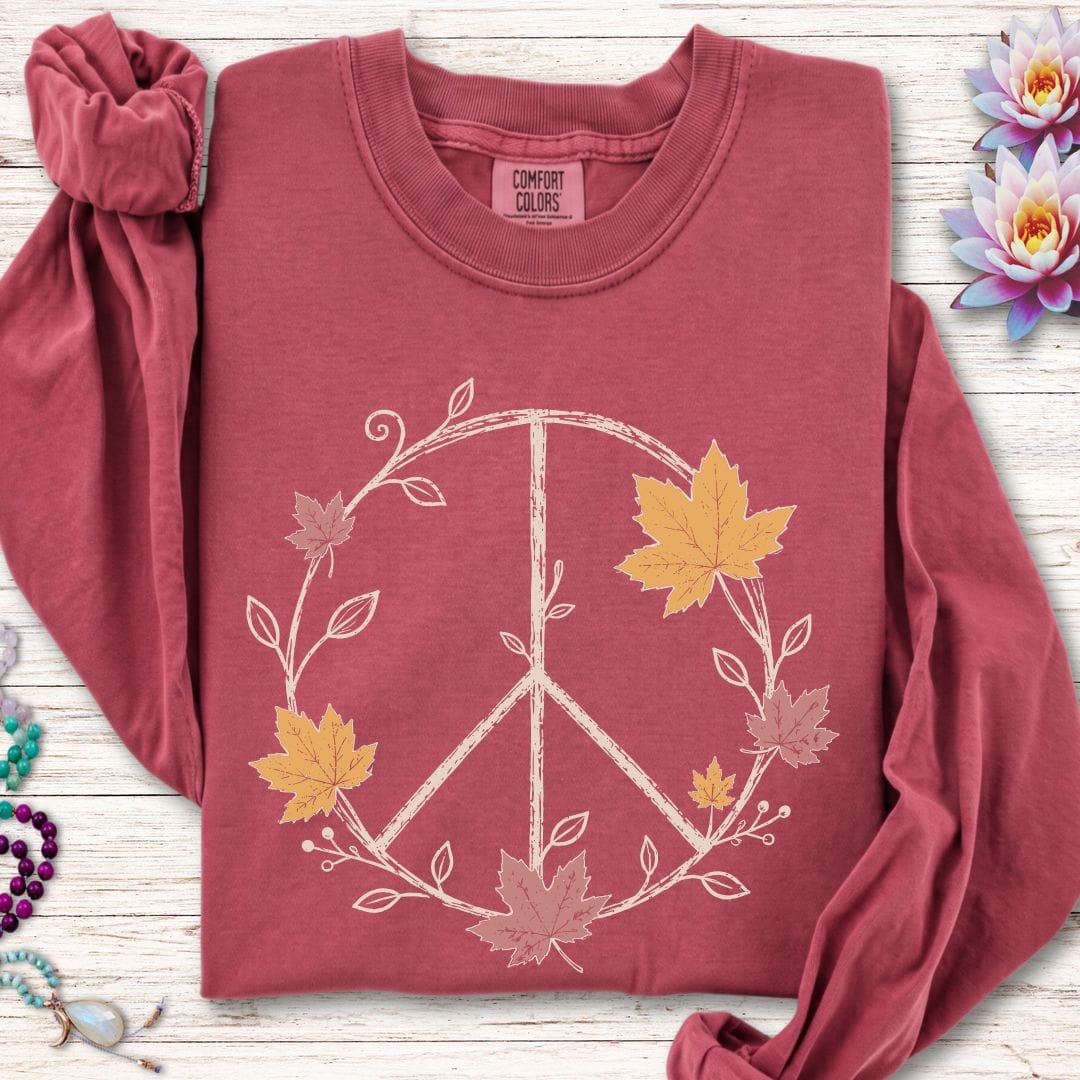 Maple Peace Sign Long Sleeve Tee Crimson