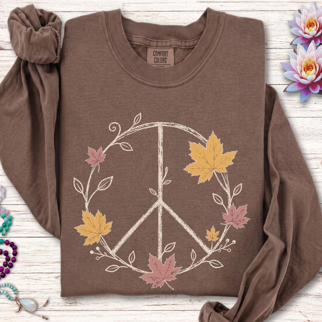 Maple Peace Sign Long Sleeve Tee Espresso