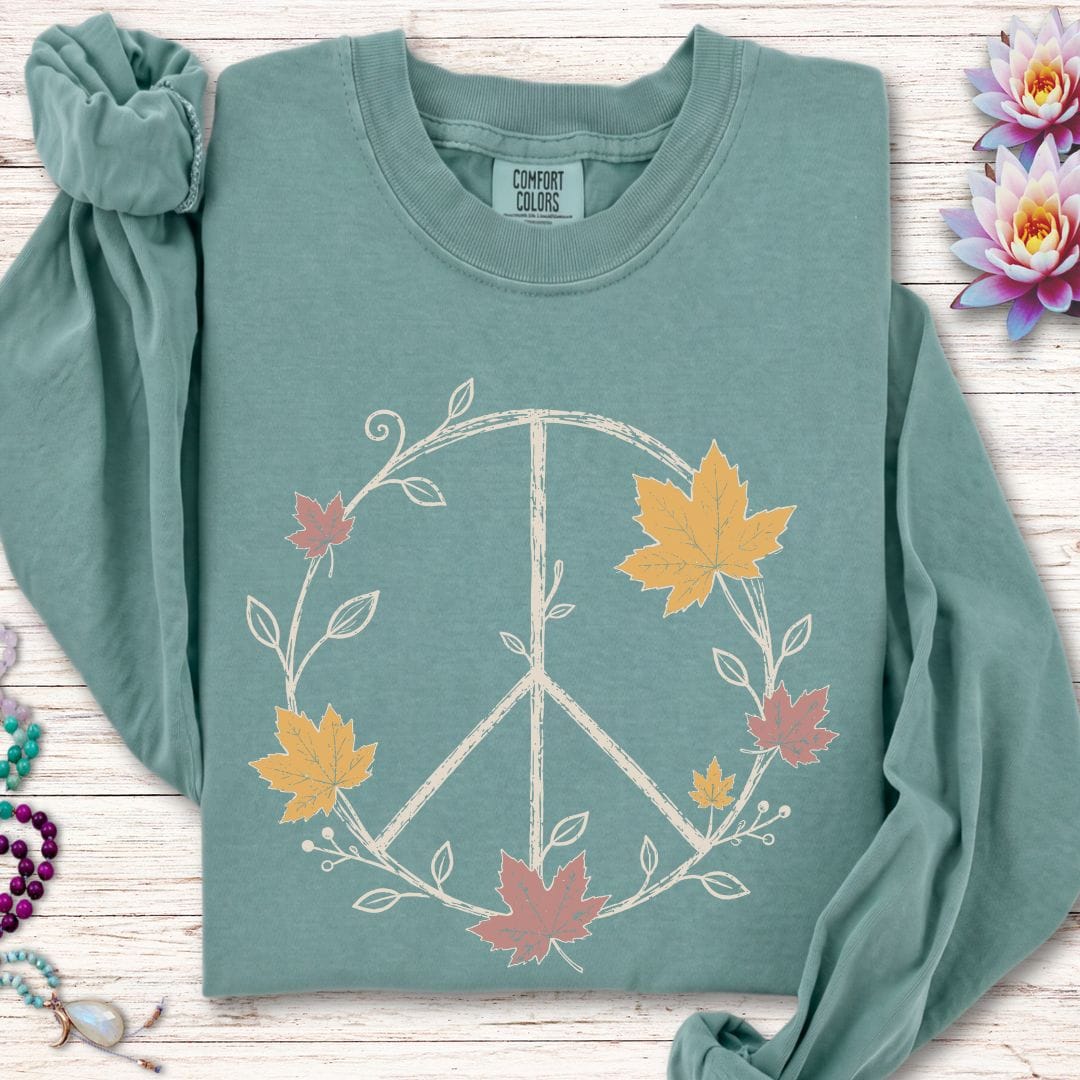 Maple Peace Sign Long Sleeve Tee Light Green