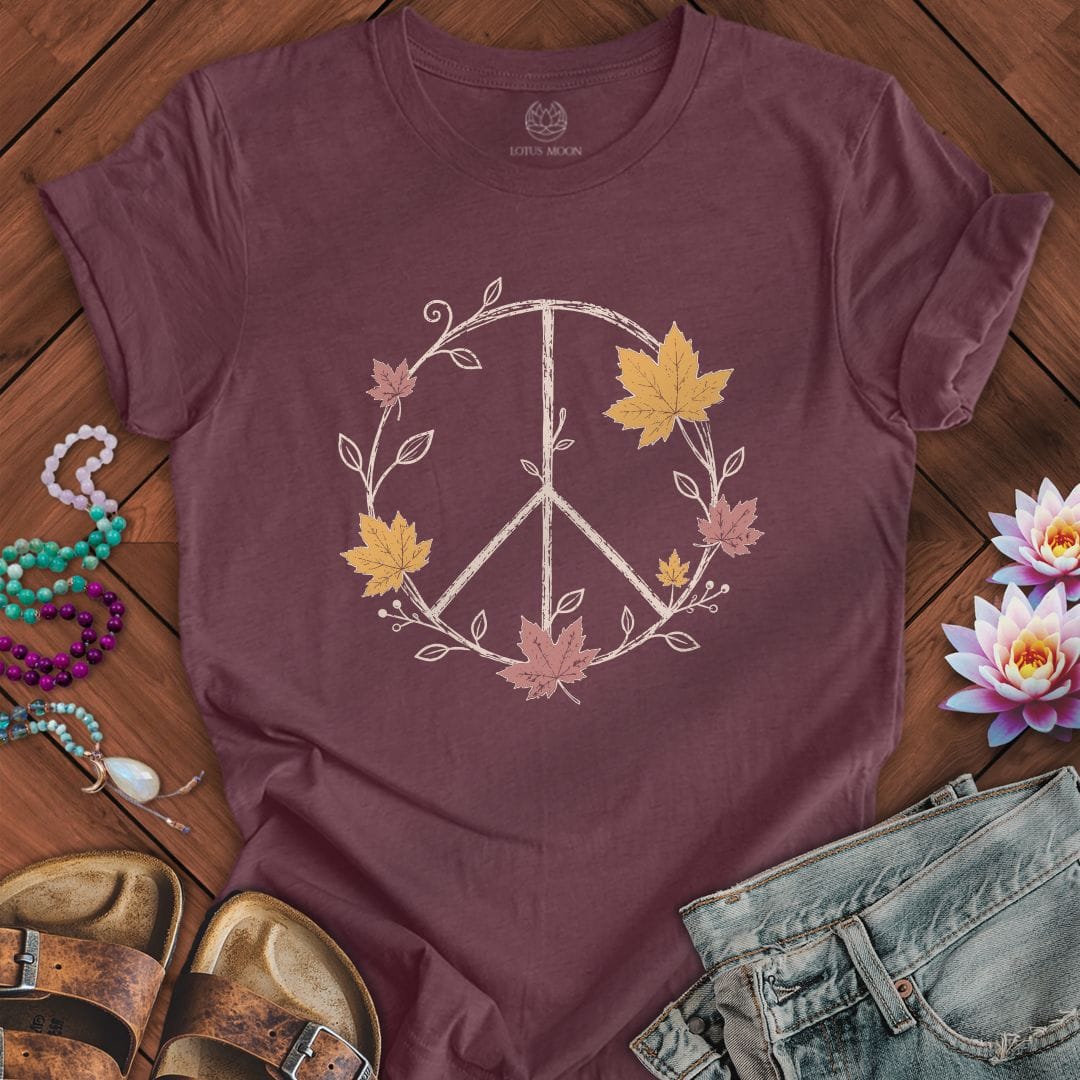 Printify T-Shirt Maple Peace Sign Tee Heather Maroon / S