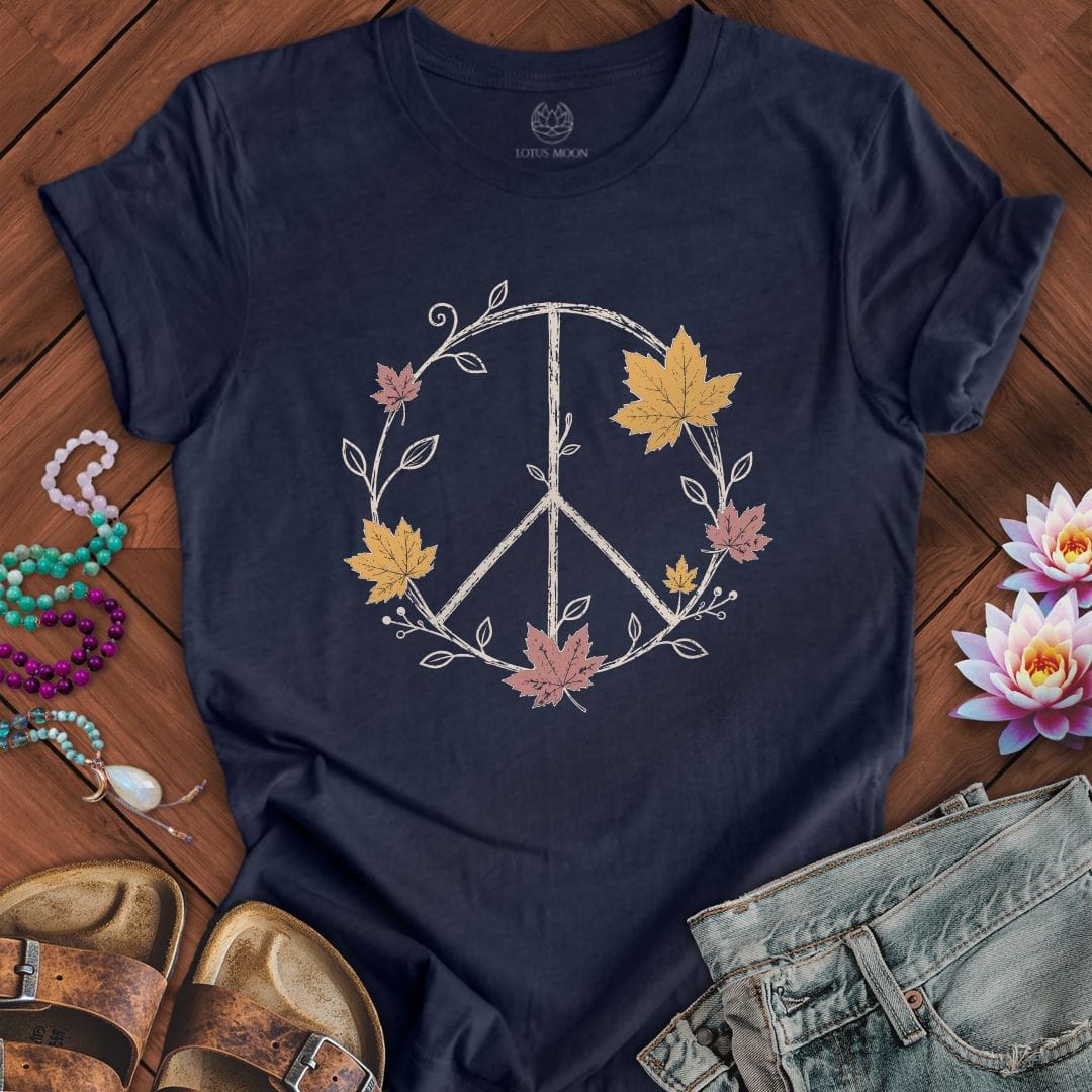Printify T-Shirt Maple Peace Sign Tee Heather Midnight Navy / S