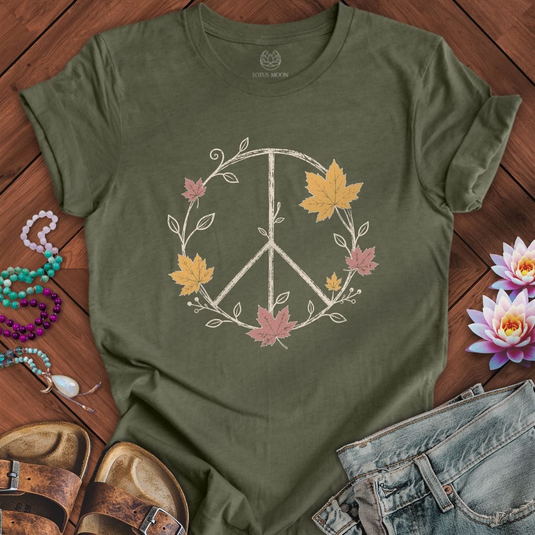 Printify T-Shirt Maple Peace Sign Tee Heather Military Green / S
