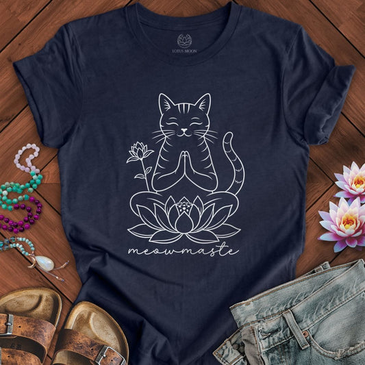 Meowmaste Cat Tee Heather Midnight Navy