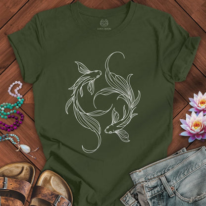 Printify T-Shirt Minimalist Koi Tee Military Green / S