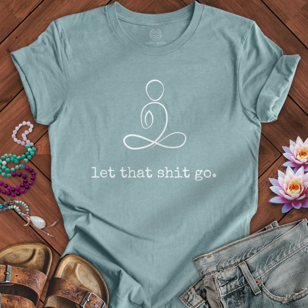 Minimalist Let That Shit Go Tee Heather Blue Lagoon