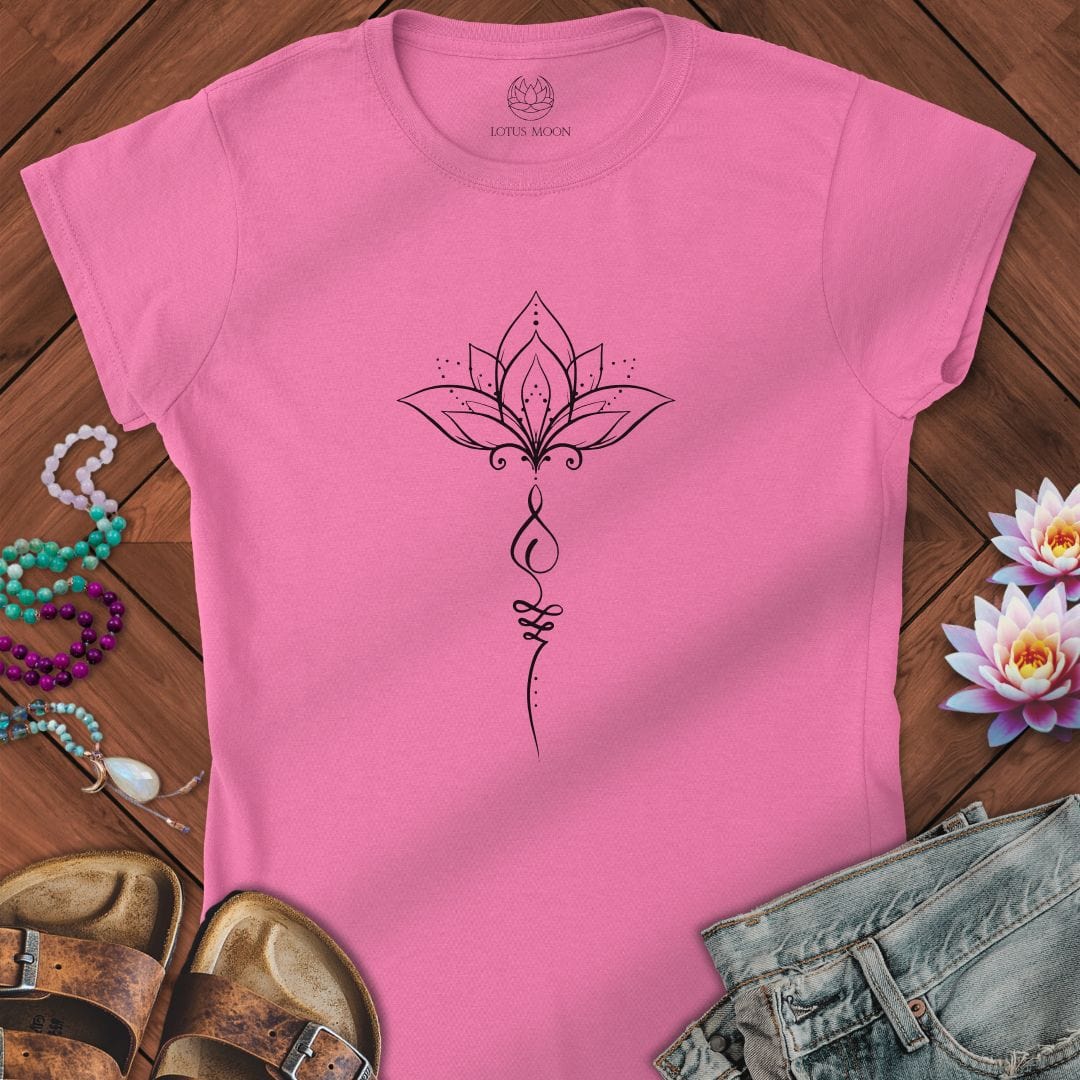 Minimalist Unalome Lotus Fitted Tee Azalea