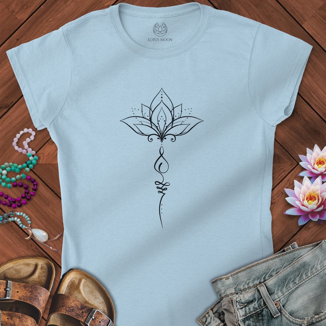 Minimalist Unalome Lotus Fitted Tee Light Blue