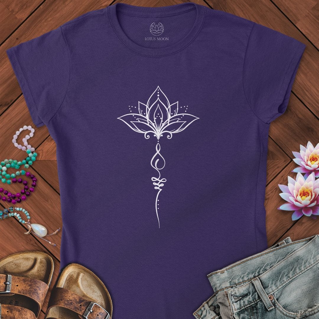 Minimalist Unalome Lotus Fitted Tee Purple